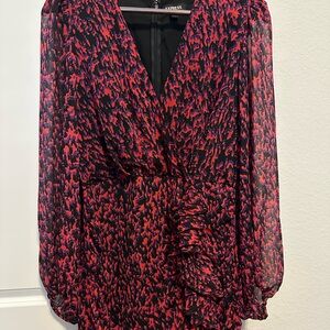 Express - Women’s L Dress, patterned long-sleeve with ruffles